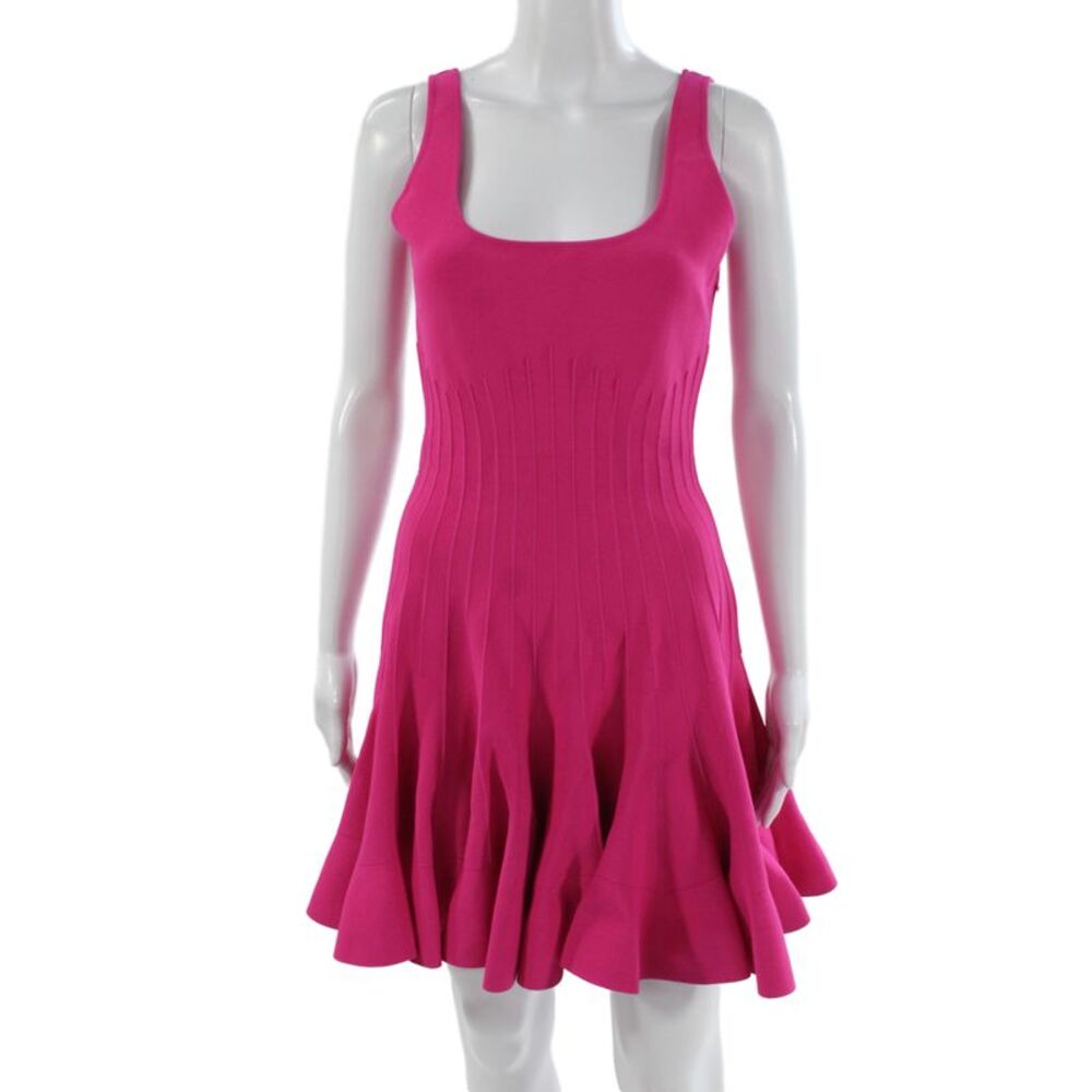 Alexander McQueen Womens Fit & Flare Tank Dress Pink Square Neck Petite Size M